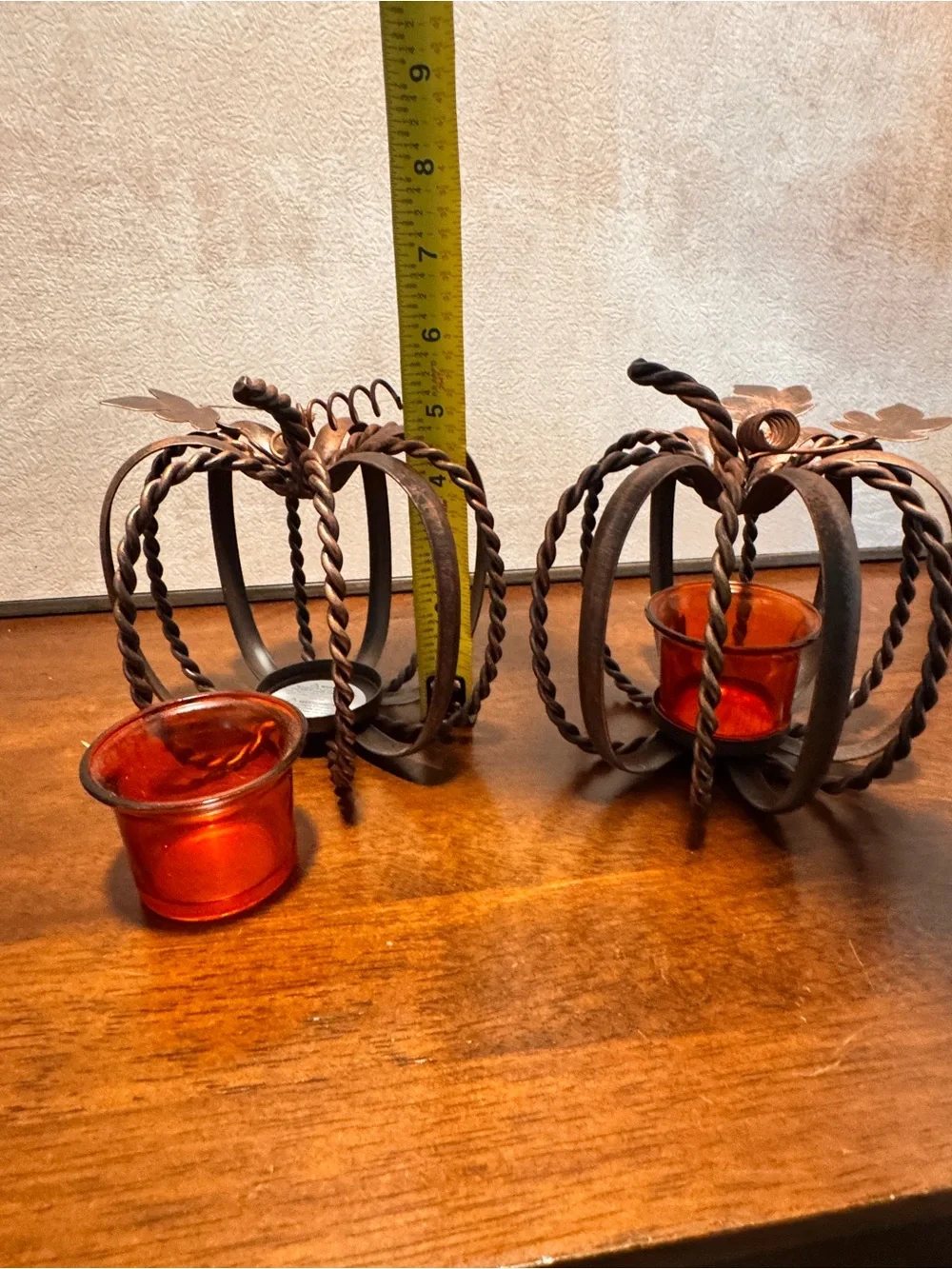 Pier 1 Home Accents- Decorative Pumpkin Votive Holders with Amber Glass